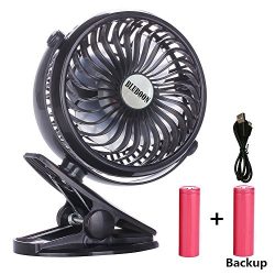 BLUBOON Clip on Fan Battery Operated Fan Portable for Baby Stroller 5″ (Two Batteries, one ...