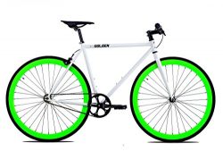 Golden Cycles Single Speed Fixed Gear Bike with Front & Rear Brakes (Shamrock 55), White/Neo ...