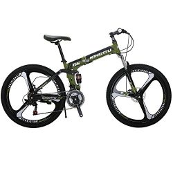 Kingttu G6 Mountain Bike 26 Inches 3 Spoke Wheels Dual Suspension Folding Bike 21 Speed MTB Army ...