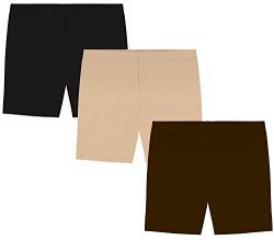 My Way Girls’ Value Pack Solid Cotton Bike Shorts – Black, Brown, and Khaki – 12