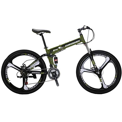 EUROBIKE G4 Mountain Bike 26 inches 3 Spoke Wheels Dual Suspension Folding Bike 21 Speed MTB Arm ...