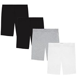 Popular Girl’s Value Pack Long Cotton Bike Shorts – 4 Pack – 2 Black, Grey, Wh ...