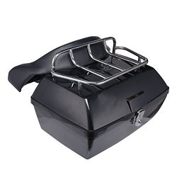 ACUMSTE Black Motorcycle Trunk, Tour Pack Luggage Case Tail Box with Top Rack Backrest for Harle ...