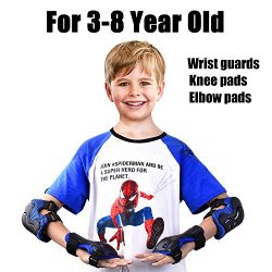 Kids Adjustable Comfortable Knee Pads and Elbow Pads with Wrist Guards Youth Protective Gear Set ...