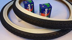 Pair of Two (2) Diamond White Wall 26×2.125 Bicycle Tires with Two (2) Duro Bicycle Inner T ...