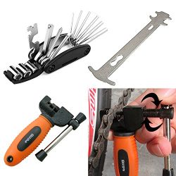 Luditek Orange Bicycle Chain Splitter Cutter Breaker and 16 in 1 Bike Repair Tool, Chain Wear In ...