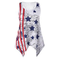 Tank Tops for Women,Loose Tank Lace Neck American Flag Print T-Shirt Tops (Red, XXL=US 16-18)