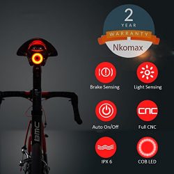 Nkomax Smart Bike Tail Light Ultra Bright, Bike Light Rechargeable Auto On/Off, IPX6 Waterproof  ...