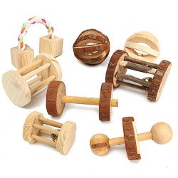 Heaven2017 Natural Wood Dumbells Unicycle Bell Roller Chew Toy for Guinea Pigs Rat Rabbits ̵ ...