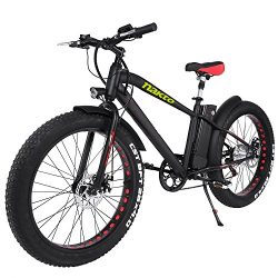 NAKTO 26″ 300W Fat Tire Electric Bicycle Shimano 6-Speed-Gear Mountain Ebike with Removabl ...