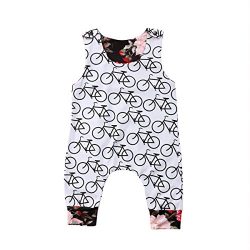 Infant Baby Girl Bicycle Print Floral Romper Sleeveless Jumpsuit Summer Playsuit (White, 0-6 Months)