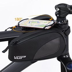 VUP Bike Bag Top Tube, Bicycle Front Tube Frame Bags w/Open-face 180°Rotatable Silicone Strap Ph ...