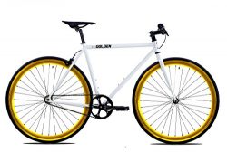 Golden Cycles Fixed Gear Bike Steel Frame Fixie with Deep V Rims-Collection (Shocker Gold , 59)