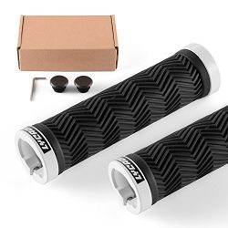 LYCAON Bike Handlebar Grips, Two Sides Locking Non-Slip-Rubber Bicycle Handle Grip with Aluminum ...