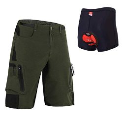 Ally Padded Mountain Bike Shorts, Water Repellent Mens Cycling MTB Shorts, 7 Pockets (Army Green ...