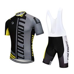 Men’s Cycling Jersey Short Sleeve Full Zip Bike Clothing Set, Quick-Dry, Bib Shorts with 6 ...