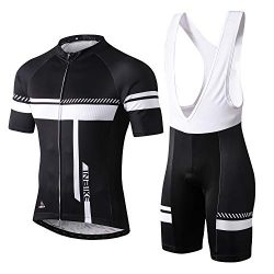 INBIKE Cycling Jersey Men Set Bib Short Sleeve Bike Shirt Gel Padded Bib Shorts for Summer Black ...