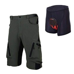 Ally Padded Mountain Bike Shorts, Water Repellent Mens Cycling MTB Shorts, 7 Pockets (Army Green ...