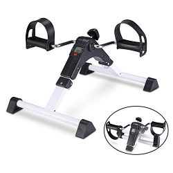 TODO Pedal Exerciser Foot Peddler Mini Bike Foldable with LCD Monitor (White)