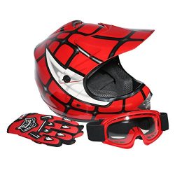 XFMT Youth Kids Motocross Offroad Street Dirt Bike Helmet Goggles Gloves Atv Mx Helmet Red Spider S