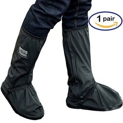 Holyami Waterproof Rain Boots Shoes Covers for Women Men-Black Anti Slip Reusable Washable Rain  ...