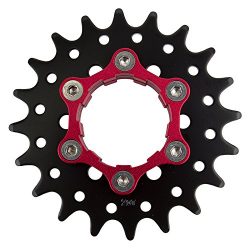 Origin8 Ultim8 Single Speed Cassette Cog w/ 6b Disc Mount, 20t x 3/32″, Black/Red